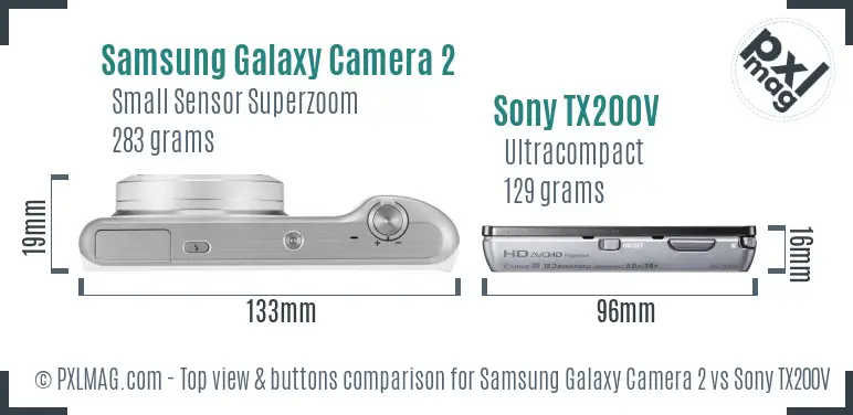 Samsung Galaxy Camera 2 vs Sony TX200V top view buttons comparison