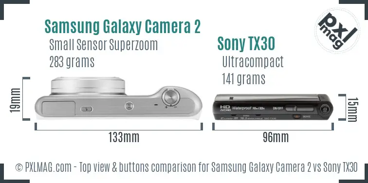 Samsung Galaxy Camera 2 vs Sony TX30 top view buttons comparison