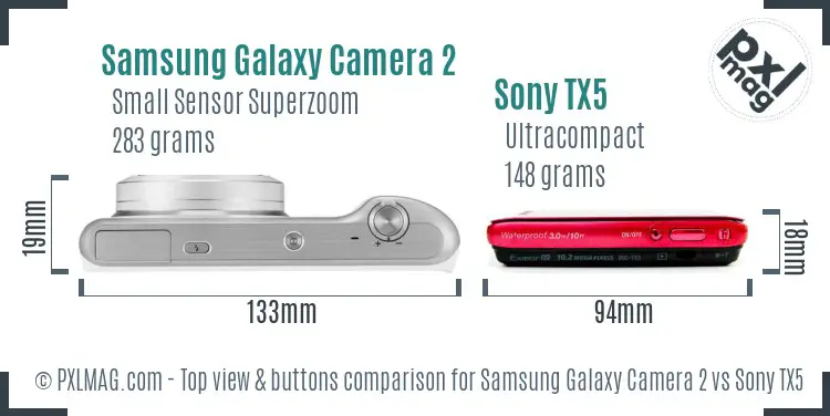 Samsung Galaxy Camera 2 vs Sony TX5 top view buttons comparison