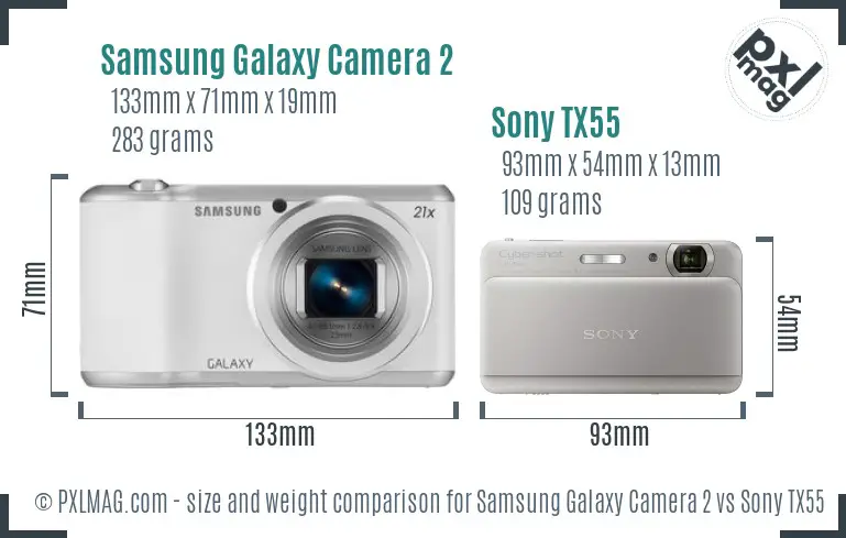 Samsung Galaxy Camera 2 vs Sony TX55 size comparison