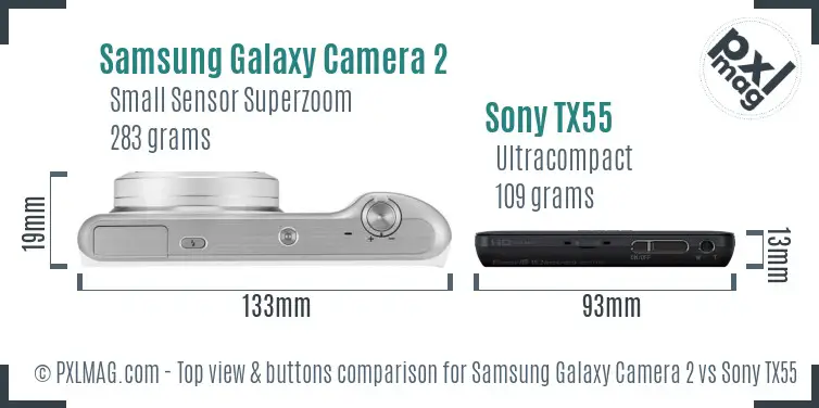 Samsung Galaxy Camera 2 vs Sony TX55 top view buttons comparison