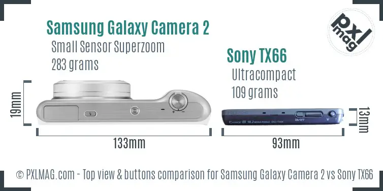 Samsung Galaxy Camera 2 vs Sony TX66 top view buttons comparison