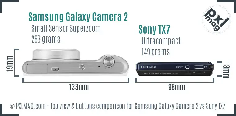 Samsung Galaxy Camera 2 vs Sony TX7 top view buttons comparison