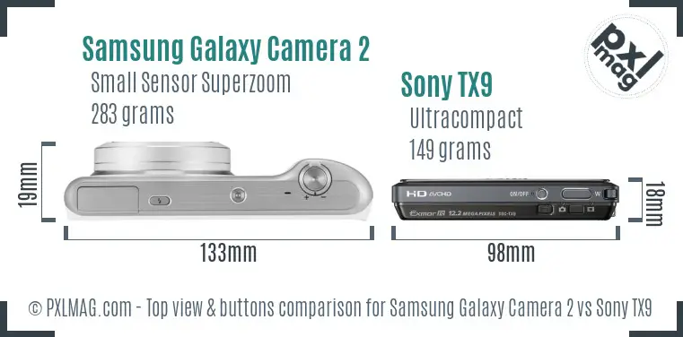 Samsung Galaxy Camera 2 vs Sony TX9 top view buttons comparison