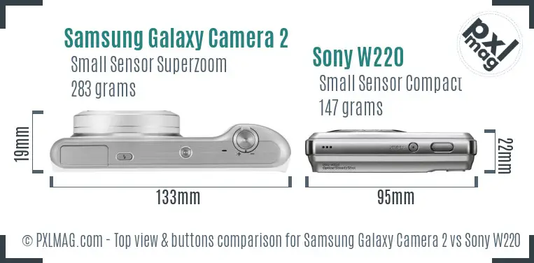 Samsung Galaxy Camera 2 vs Sony W220 top view buttons comparison