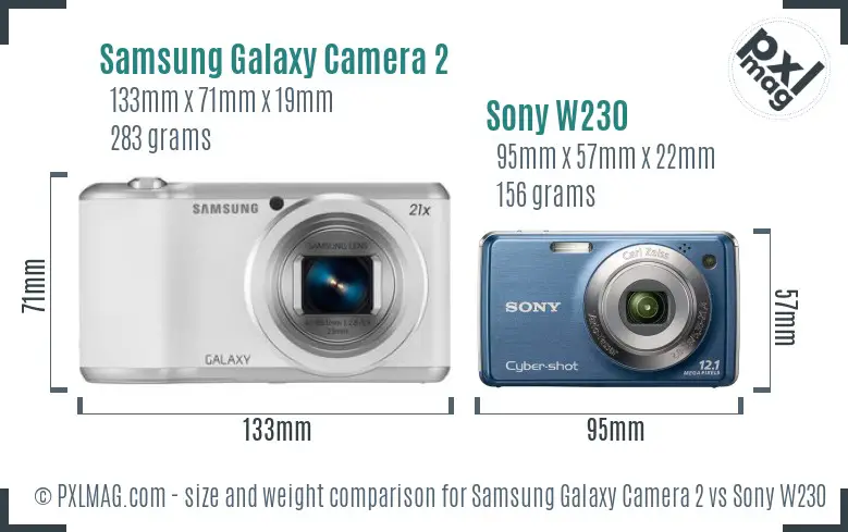 Samsung Galaxy Camera 2 vs Sony W230 size comparison