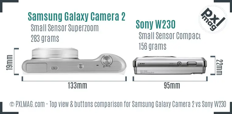 Samsung Galaxy Camera 2 vs Sony W230 top view buttons comparison