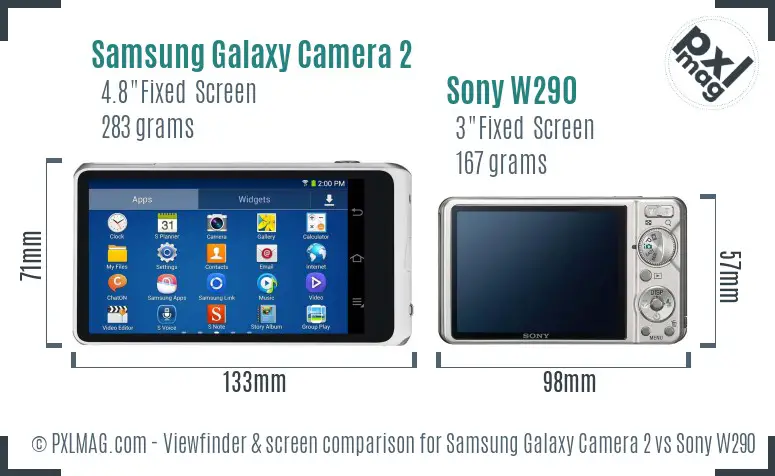 Samsung Galaxy Camera 2 vs Sony W290 Screen and Viewfinder comparison