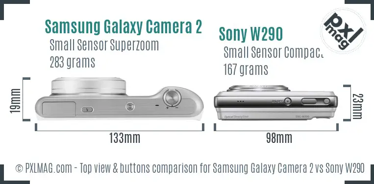 Samsung Galaxy Camera 2 vs Sony W290 top view buttons comparison