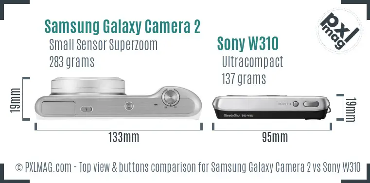 Samsung Galaxy Camera 2 vs Sony W310 top view buttons comparison