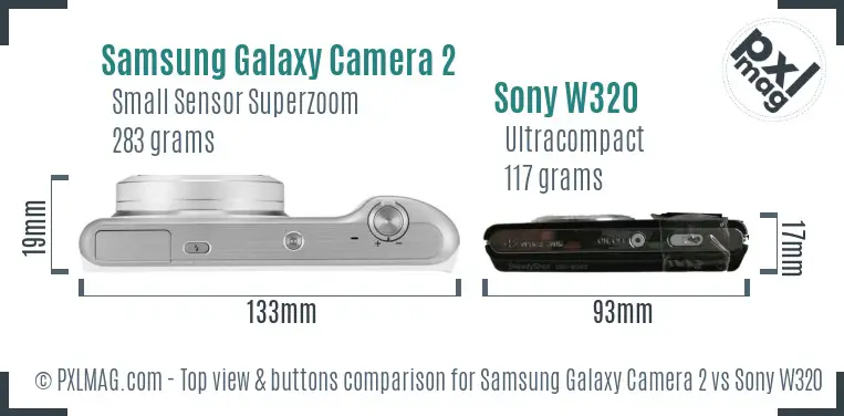 Samsung Galaxy Camera 2 vs Sony W320 top view buttons comparison
