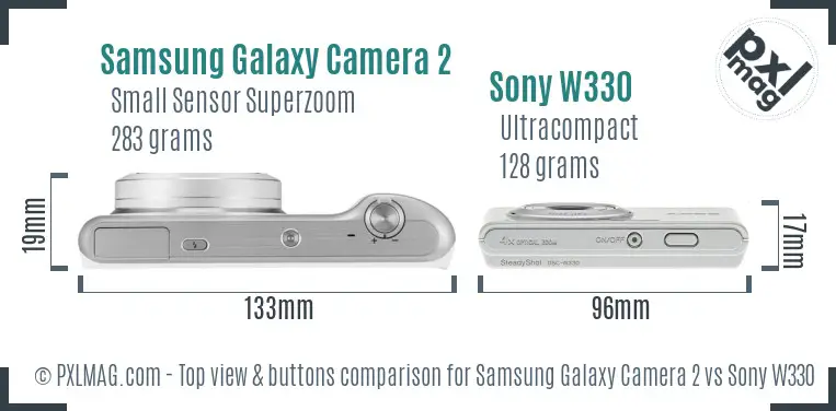 Samsung Galaxy Camera 2 vs Sony W330 top view buttons comparison