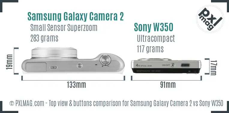 Samsung Galaxy Camera 2 vs Sony W350 top view buttons comparison