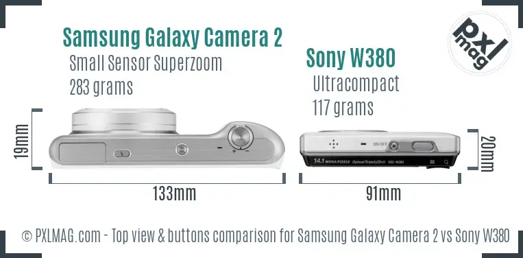 Samsung Galaxy Camera 2 vs Sony W380 top view buttons comparison