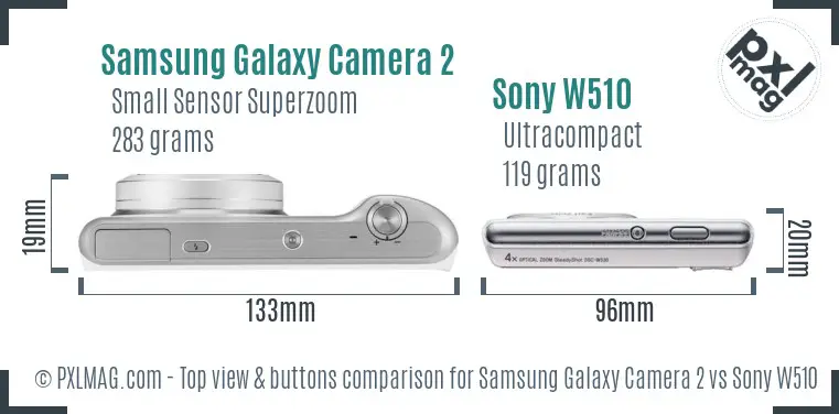 Samsung Galaxy Camera 2 vs Sony W510 top view buttons comparison
