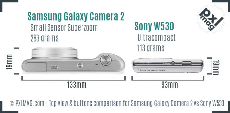 Samsung Galaxy Camera 2 vs Sony W530 top view buttons comparison