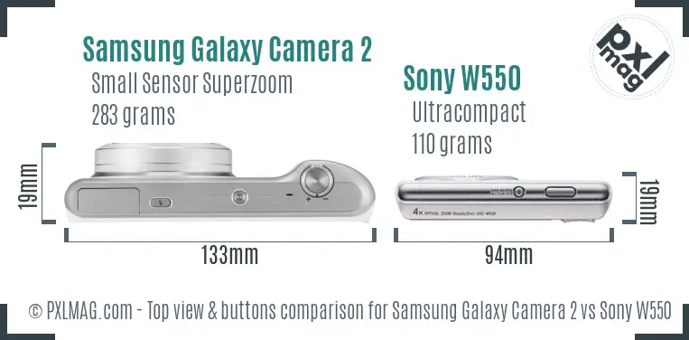 Samsung Galaxy Camera 2 vs Sony W550 top view buttons comparison