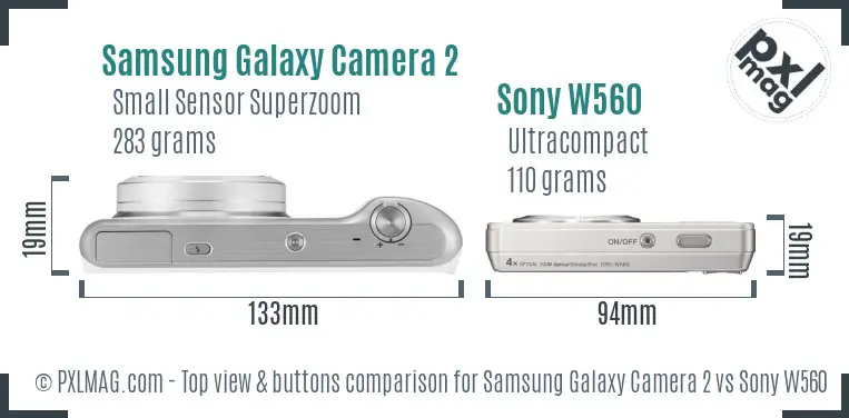 Samsung Galaxy Camera 2 vs Sony W560 top view buttons comparison