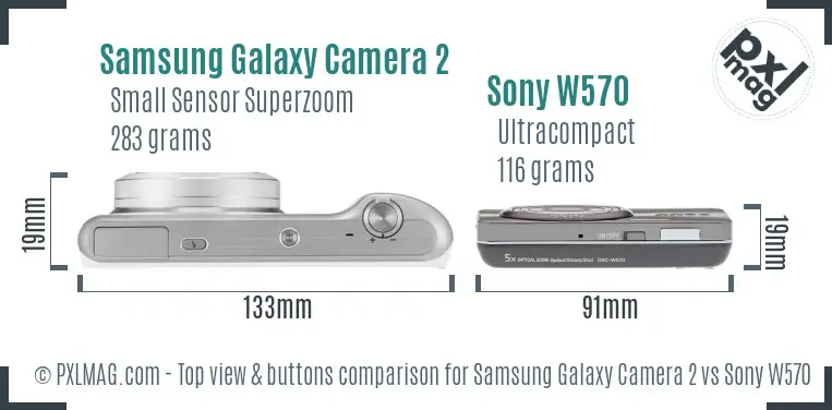 Samsung Galaxy Camera 2 vs Sony W570 top view buttons comparison
