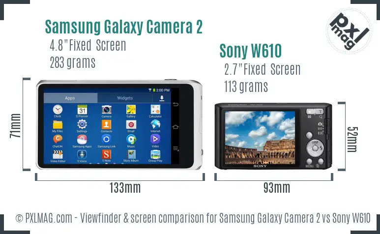 Samsung Galaxy Camera 2 vs Sony W610 Screen and Viewfinder comparison
