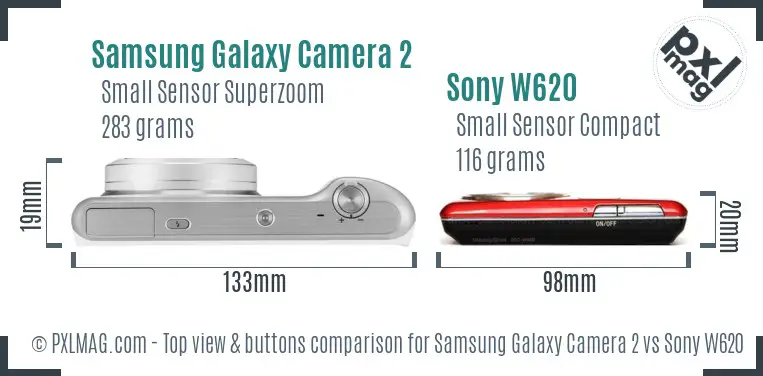 Samsung Galaxy Camera 2 vs Sony W620 top view buttons comparison