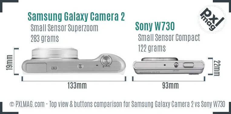 Samsung Galaxy Camera 2 vs Sony W730 top view buttons comparison