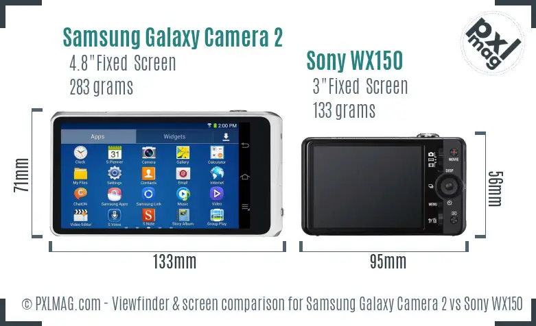 Samsung Galaxy Camera 2 vs Sony WX150 Screen and Viewfinder comparison