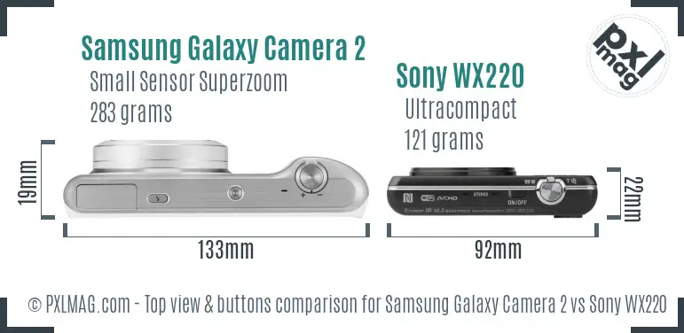 Samsung Galaxy Camera 2 vs Sony WX220 top view buttons comparison
