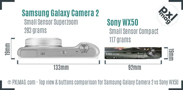 Samsung Galaxy Camera 2 vs Sony WX50 top view buttons comparison