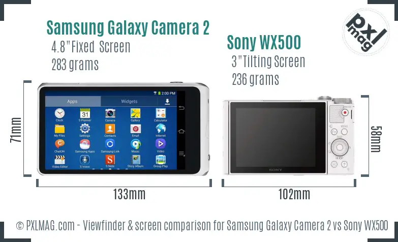 Samsung Galaxy Camera 2 vs Sony WX500 Screen and Viewfinder comparison