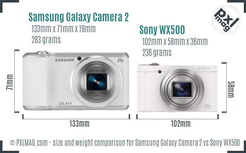 Samsung Galaxy Camera 2 vs Sony WX500 size comparison
