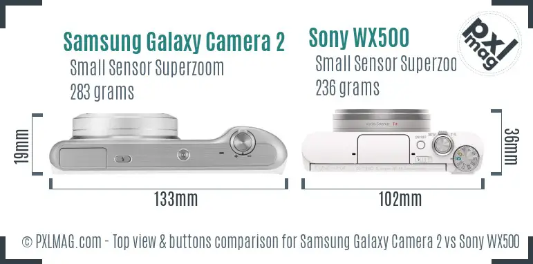 Samsung Galaxy Camera 2 vs Sony WX500 top view buttons comparison