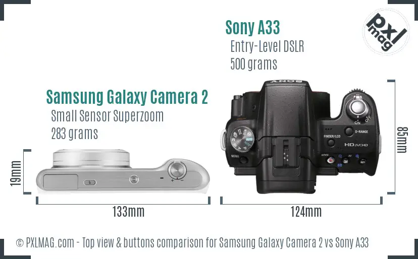Samsung Galaxy Camera 2 vs Sony A33 top view buttons comparison