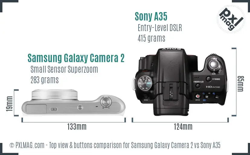Samsung Galaxy Camera 2 vs Sony A35 top view buttons comparison