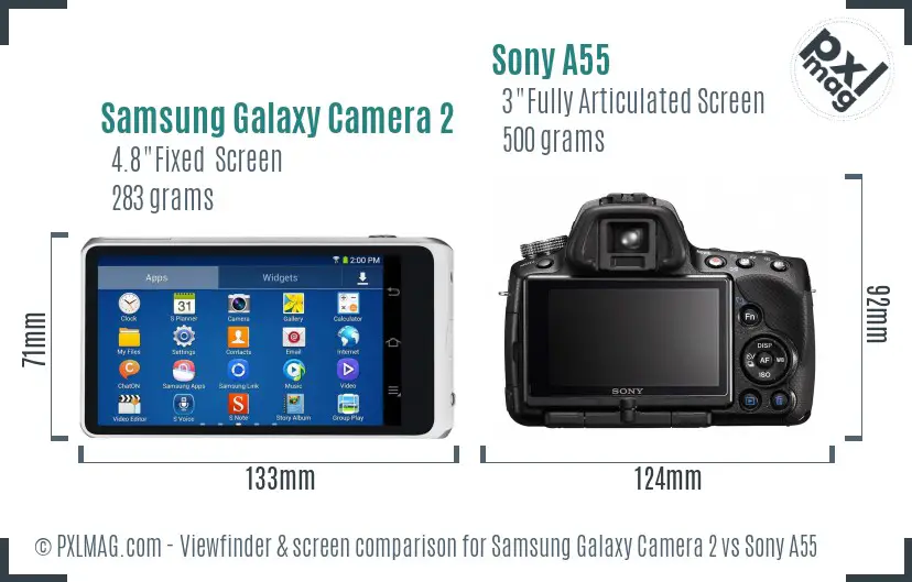 Samsung Galaxy Camera 2 vs Sony A55 Screen and Viewfinder comparison
