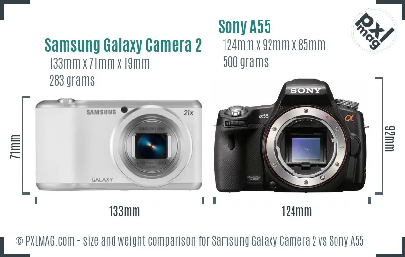 Samsung Galaxy Camera 2 vs Sony A55 size comparison
