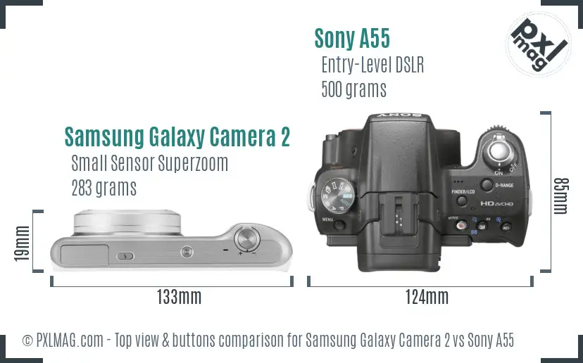 Samsung Galaxy Camera 2 vs Sony A55 top view buttons comparison