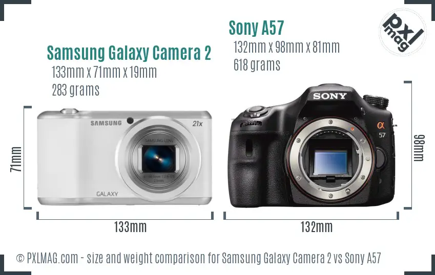 Samsung Galaxy Camera 2 vs Sony A57 size comparison