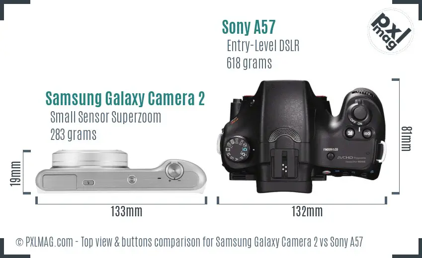 Samsung Galaxy Camera 2 vs Sony A57 top view buttons comparison