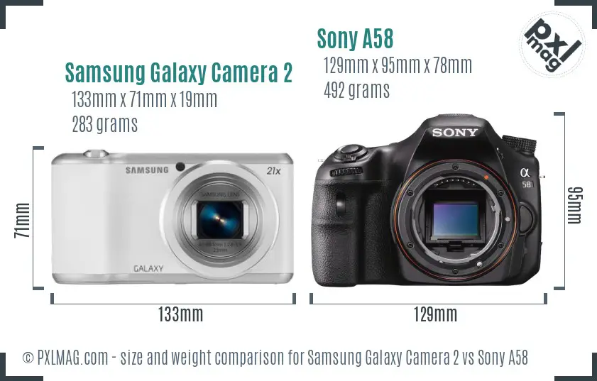 Samsung Galaxy Camera 2 vs Sony A58 size comparison