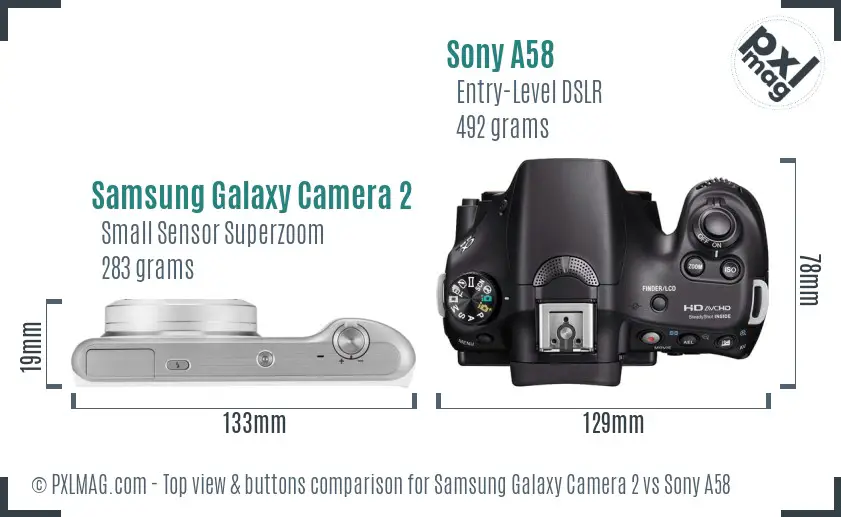 Samsung Galaxy Camera 2 vs Sony A58 top view buttons comparison