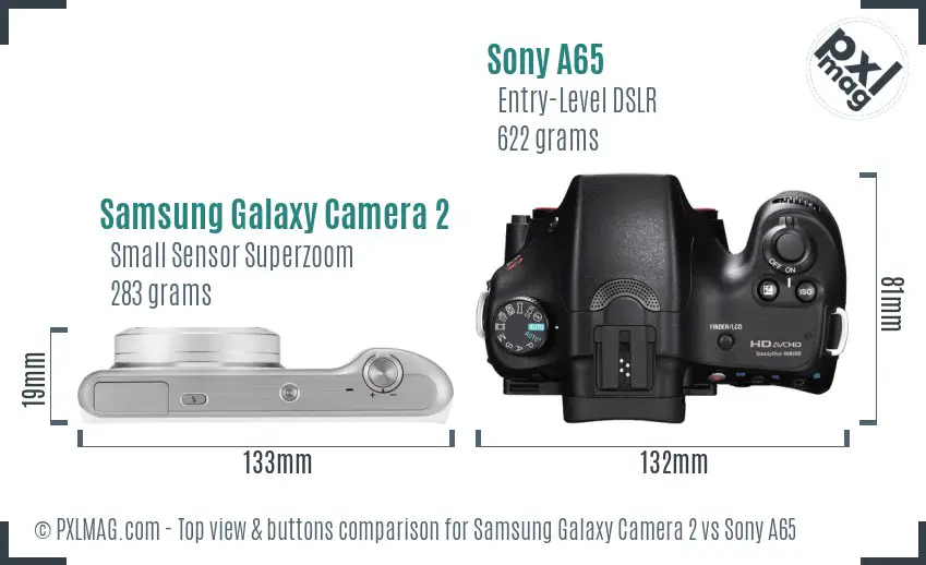 Samsung Galaxy Camera 2 vs Sony A65 top view buttons comparison