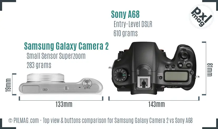 Samsung Galaxy Camera 2 vs Sony A68 top view buttons comparison