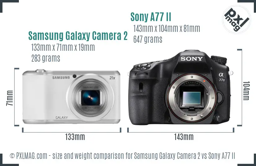 Samsung Galaxy Camera 2 vs Sony A77 II size comparison