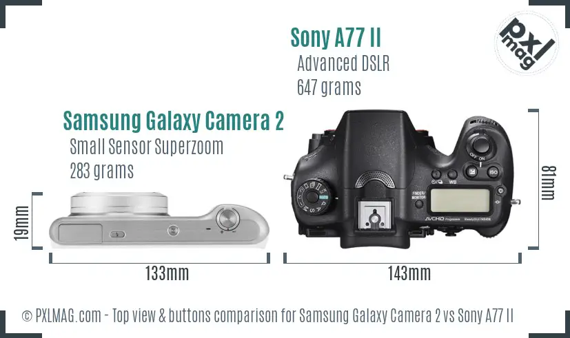 Samsung Galaxy Camera 2 vs Sony A77 II top view buttons comparison