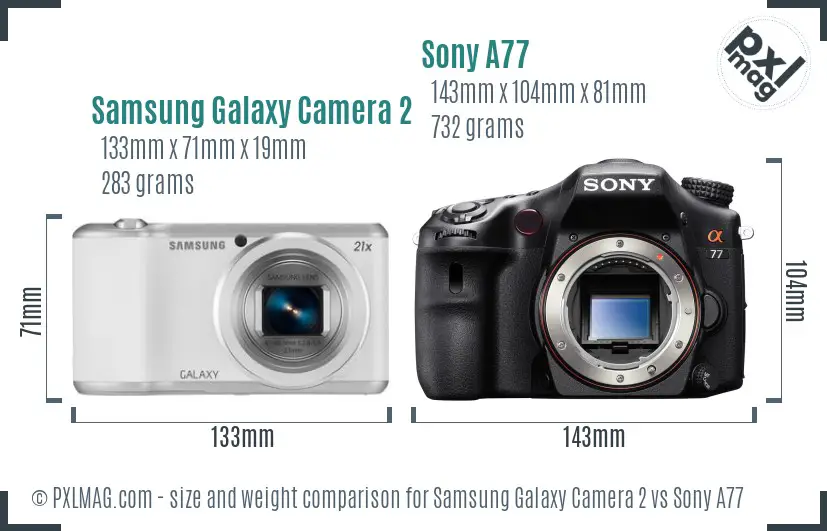 Samsung Galaxy Camera 2 vs Sony A77 size comparison