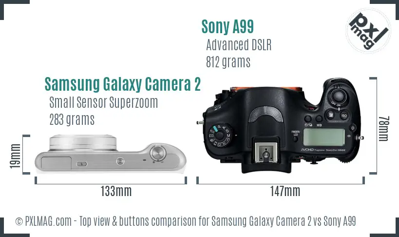 Samsung Galaxy Camera 2 vs Sony A99 top view buttons comparison