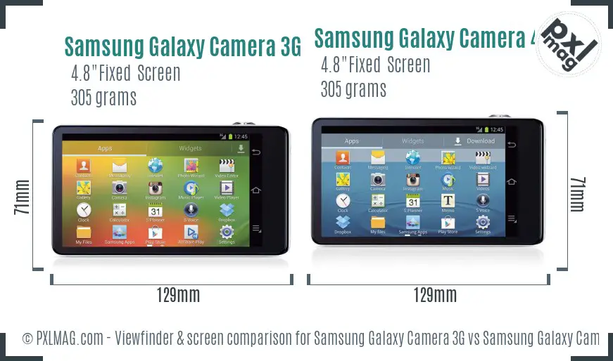 Samsung Galaxy Camera 3G vs Samsung Galaxy Camera 4G Screen and Viewfinder comparison