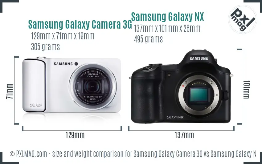 Samsung Galaxy Camera 3G vs Samsung Galaxy NX size comparison