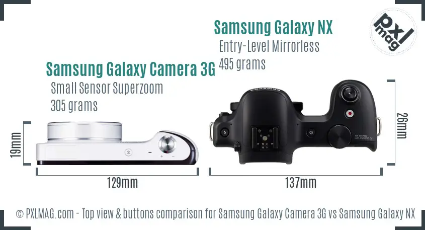 Samsung Galaxy Camera 3G vs Samsung Galaxy NX top view buttons comparison